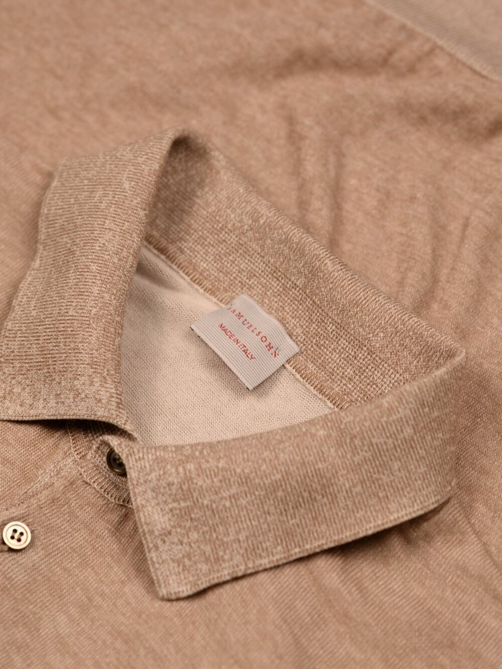 Samuelsohn Fine Knit Cotton SS Polo Shirt Mens Beige XL Made in Italy